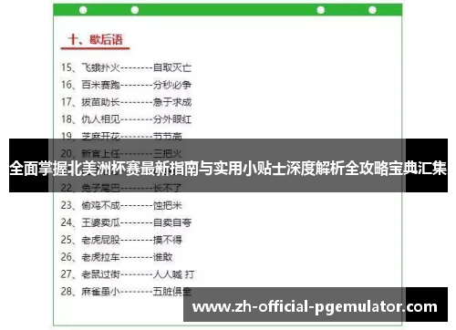 全面掌握北美洲杯赛最新指南与实用小贴士深度解析全攻略宝典汇集 全面掌握北美洲杯赛最新指南与实用小贴士深度解析全攻略宝典汇集