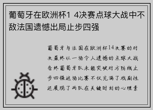 葡萄牙在欧洲杯1 4决赛点球大战中不敌法国遗憾出局止步四强